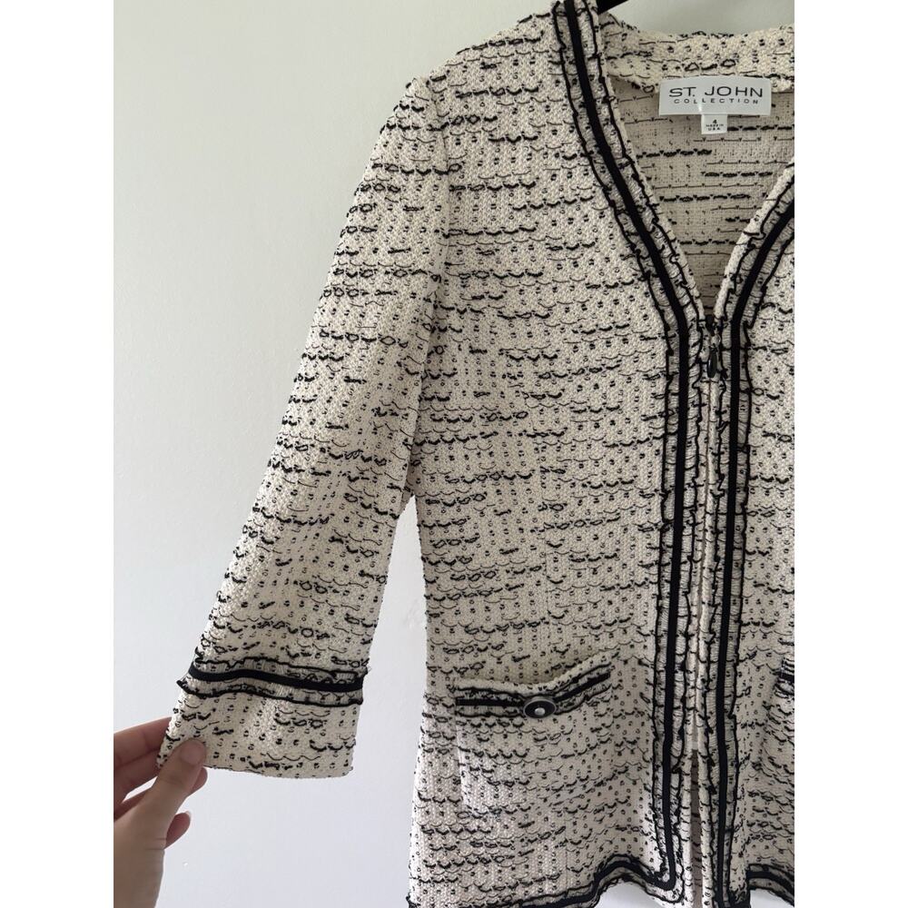 St. John Collection Size 4 Black White Tweed Knit Blazer Jacket Boucle - Picture 9 of 12